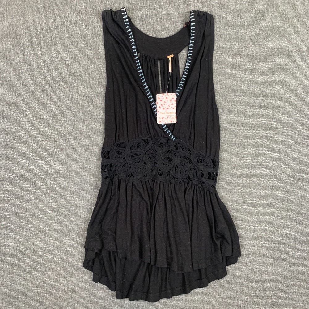 Free People Megan Peplum Tank Top Womens Small Embroidered Crochet Cutout NWT